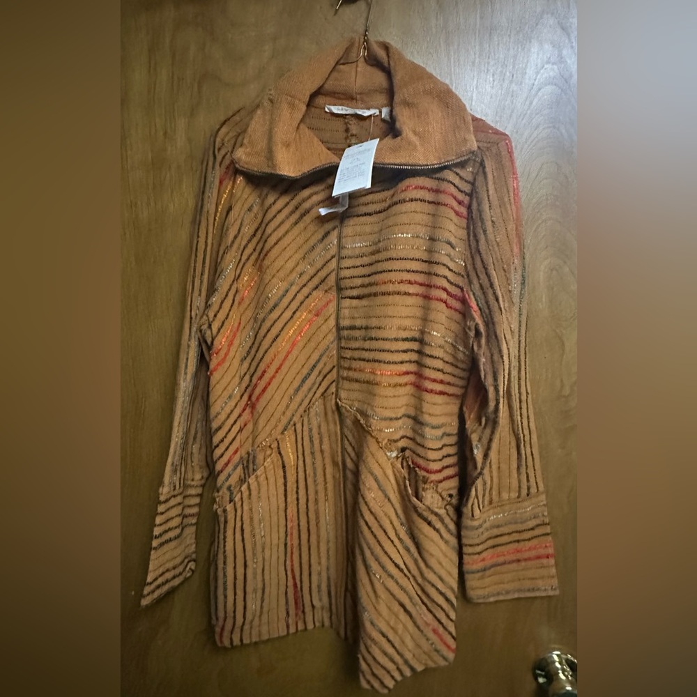 Soft Surroundings Textured Tan and Red Jacket NWT